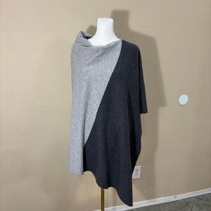 RanRui Womens 100% Cashmere Poncho Wrap Black /Gray Draped Soft Warm Comfy EUC